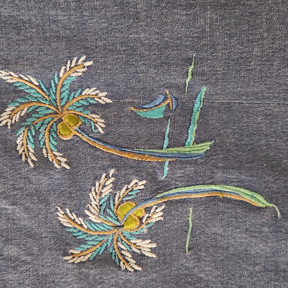 Kenji Sleeveless Chambray Midi Dress With Embroidered Palm Trees Size 6 - Picture 4 of 15